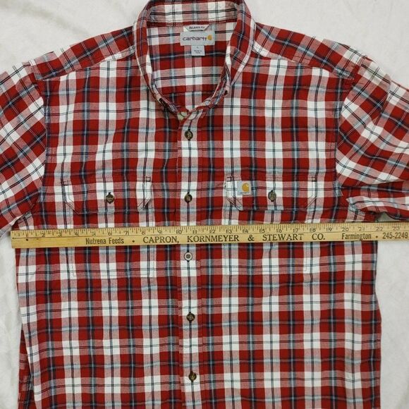 Carhartt Plaid Short-Sleeved Button Up Shirt Relaxed Fit Red/White/Blue Sz L - Picture 3 of 8
